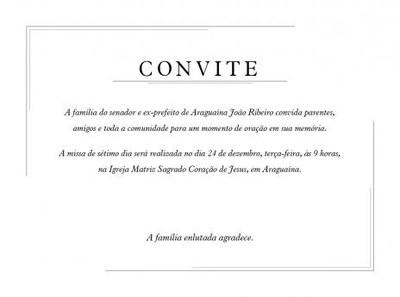 Missa de sétimo dia do senador João Ribeiro serí em Araguaína