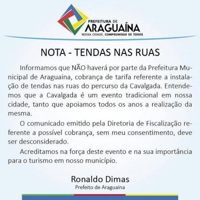 NOTA - TENDAS NAS RUAS/CAVALGADA