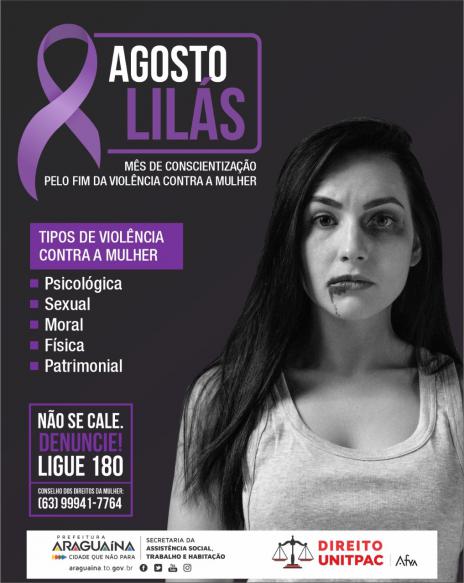 Agosto Lilás: Araguaína terá eventos para conscientização pelo fim da violência contra a mulher